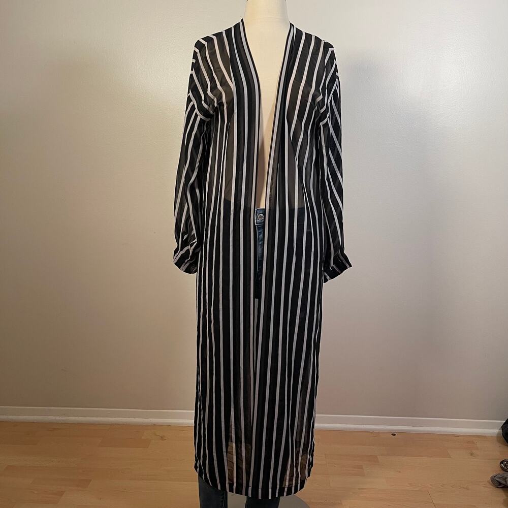 Sparkle & Fade • Black and White Striped Sheer Cardigan